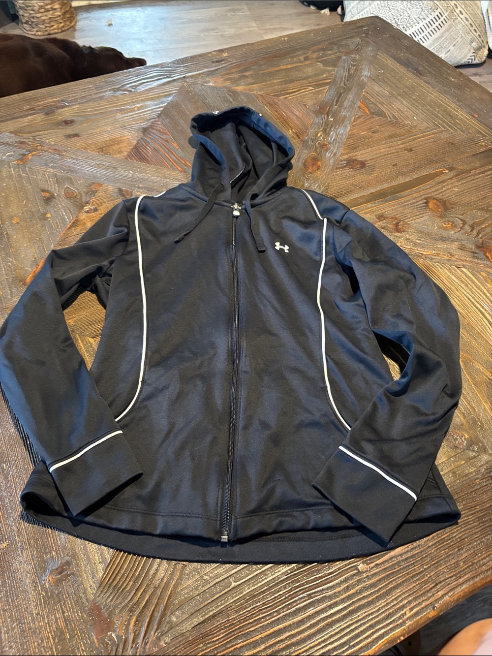 Under Armour Black Full-Zip Hooded Jacket with White Piping